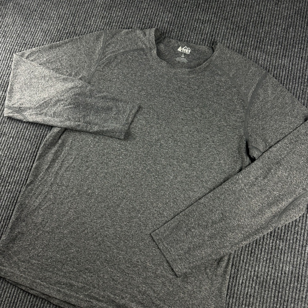 REI Co-op Mens Large Gray Heather Long Sleeve Performance Hiking Shirt 100% Poly